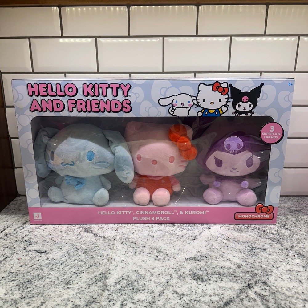 Hello Kitty and Friends Monochrome Plush 3 Pack Cinnamoroll Kuromi Toys